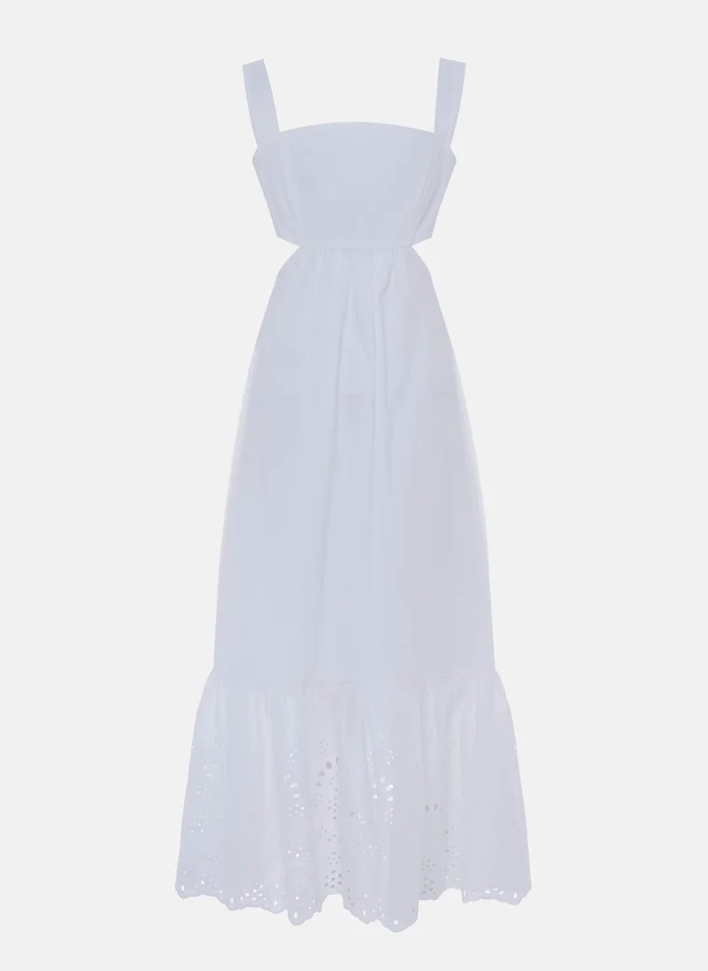 Lichi Wide-strapped midi dress with openwork skirt flounce